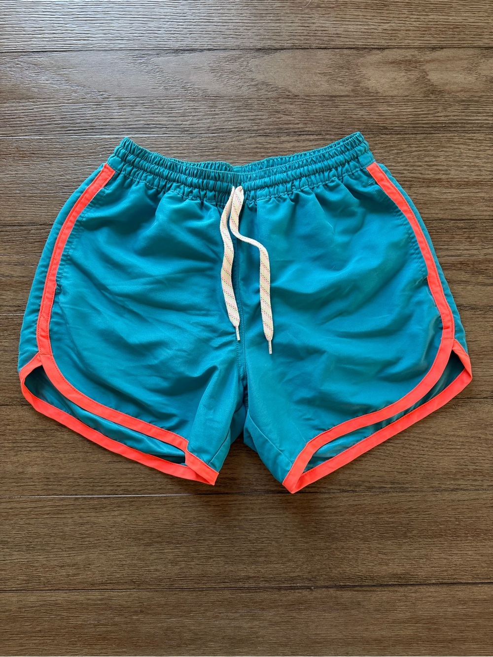 Chubbies Men's Teal Running Shorts with Coral Trim